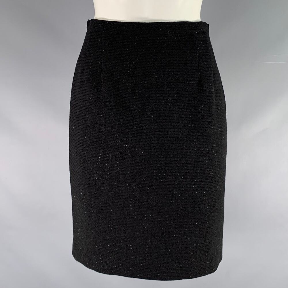 GIORGIO ARMANI Size 4 Black Wool Polyamide Shiny Pencil Skirt